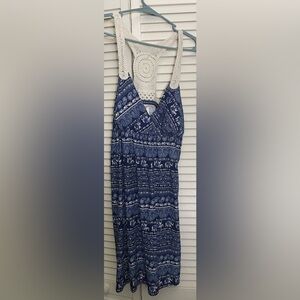 No Boundaries Blue and White Patterned  Crochet Boho Dress